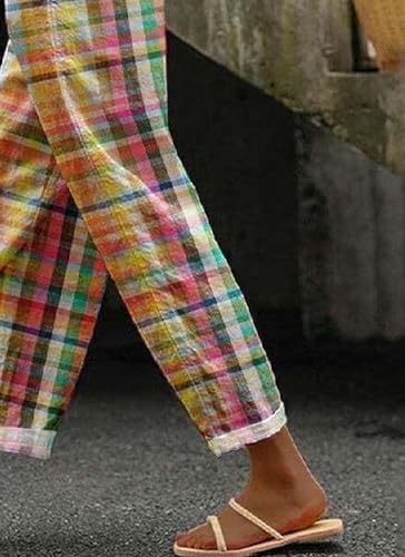 Women's Gingham Capris Blue Pants 2025 Summer Casual High Rise Plaid Harem Slacks Business Lounge Pant with Pocket4