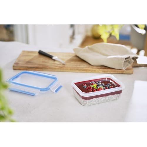 Foto von EMSA Clip & Close Frischhaltedose, rechteckig, 0,55 L, Aufbewahrungsbox, 100 Prozent dicht, spülmaschinen-, gefrier-, mikrowellenfest, Transparent, Blau, Made in Germany, 508538