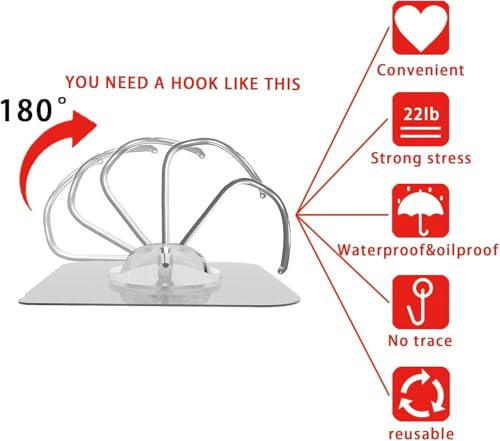 Image of Latoxcaa Heavy Duty Adhesive Hooks 30-Pack: Holds 22lb, Strong Reusable & Waterproof Wall Hooks for Kitchen, Bathroom, Office - No Drilling, No Residue