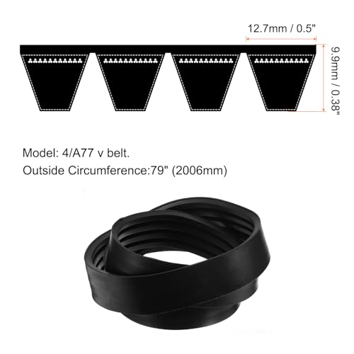 Image of uxcell 4 /A77 or 4 /4L790 Banded V-Belt Classic Wrapped Rubber, 4 Banded /4 Ribs, A Profile, 77 inch(1956mm) Inside Circumference