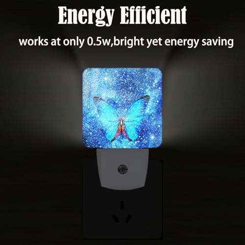 Image of Stars Shining and Blue Butterflies Night Light,Plug-in Night Lights with Dusk-to-Dawn Sensor for Stairway,Hallway,Bedroom Sleep Friendly Ideal for Women /Girls /Boys Gift,0.5w
