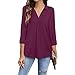 AEftrior Damen Bluse V-Ausschnitt Hemden Elegant Langarm Casual Arbeit Oberteile mit Knöpfen Tops Langarmshirt Blusenshirt Schick Langarmshirt Sommer Slim Fit Oberteil Sweatshirt Hemdbluse Kurzarm