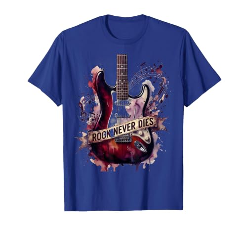 Rock Never Dies Bold Rockstar Graphic Design T-Shirt, Men, Royal Blue, Small