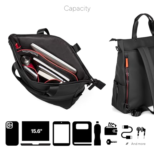 Core Collection 2-in-1 Convertible Tote Bag and Laptop Backpack Side Pockets, Water Repellent Vegan Leather Purse and Bookbag for Work, School, and Travel Essentials, Black4