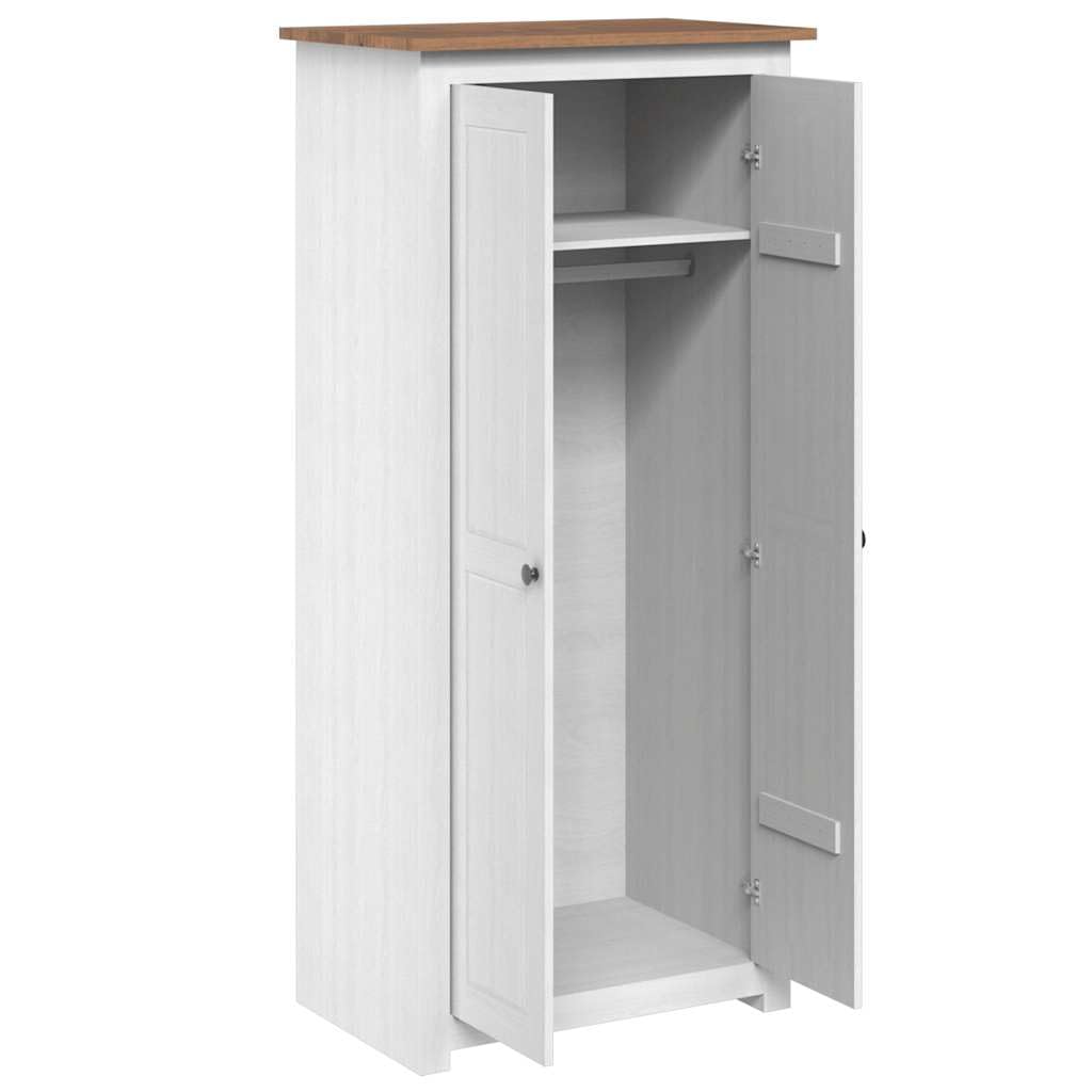 Armoire blanche 80 x 50 x 171,5 cm en bois massif avec 2 compartiments et barre de suspension pour chambre à coucher, chambre d'enfant, couloir, espace de rangement, vestiaire, robuste
