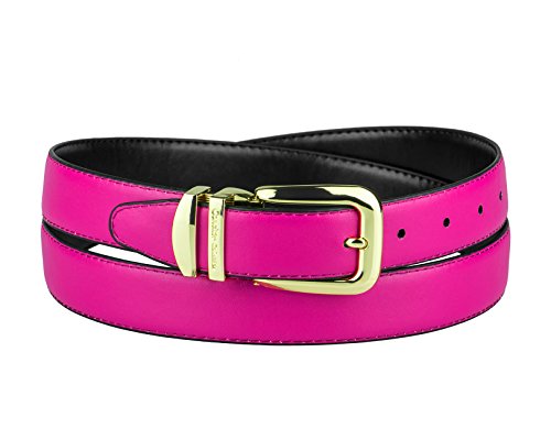 Concitor Reversible Wide Belt HOT PINK Black Bonded Leather Gold-Tone Buckle 42
