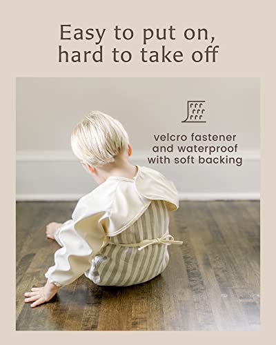 Willow + Sim Long Sleeve Baby Bibs - Wipe Clean, Washable With Food Catcher - Long Sleeve Bib For Babies, Toddler - Antique White #TOP4