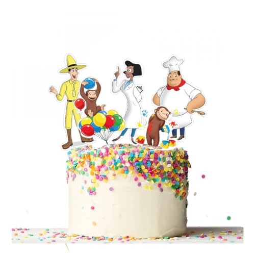 Cake Topper Picks con cartoncino sagomato 5pz personaggio a scelta per compleanno ed eventi di ogni genere elementi decorativi decorazioni per dolci (Curioso come George)