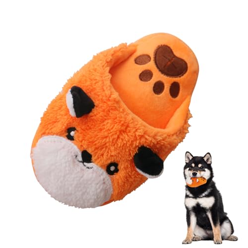 Andiker Juguete para perros chirriante, juguete para masticar perro en forma de zapatilla con chirriador y papel crujiente, juguete interactivo para perros pequeños y medianos (naranja)
