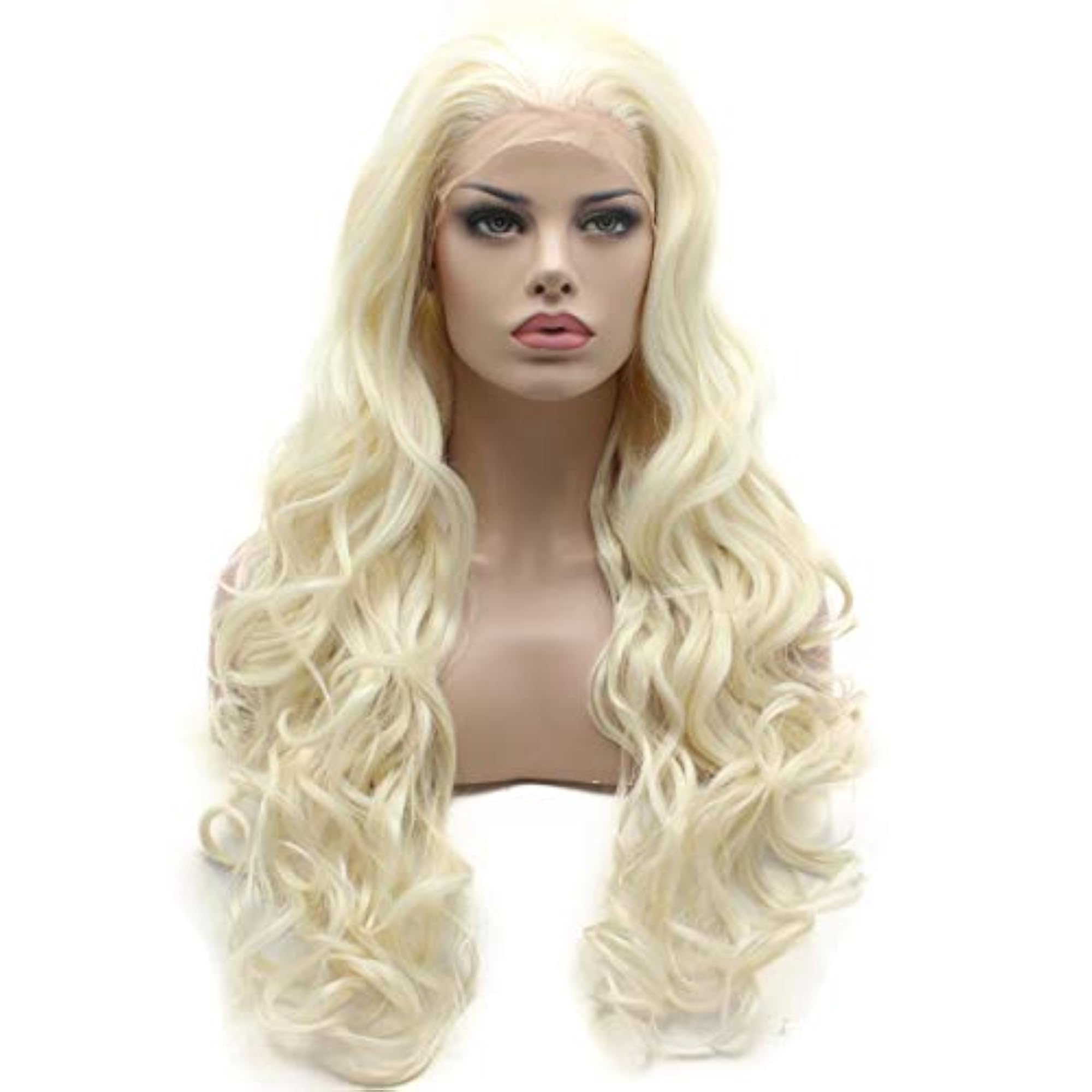 Wavy Long Light Blonde & White Mix Synthetic Lace Front Wig