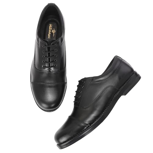 Image of Mikaasa Leather Formal Oxford Shoes for Men, Police and Officer Duty Lace-Up Mid Top Shoes with Cushioned Insole, Durable Sole and Classic Design, Comfortable Formal Footwear