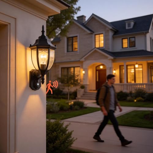 Image of Porch Lights Outdoor Motion Sensor Wall Sconce Anti-Rust Aluminum, Exterior Outdoor Wall Lights Dusk to Dawn Porch Light Fixture Wall Mount for House Outside Patio 2Pack