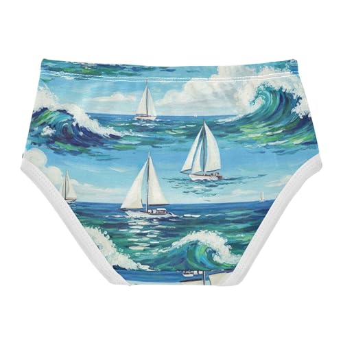 Toddler Girls Underwear 2t Cotton Cute Panties Girl Funny Briefs Undies Kids Watercolor Waves Sailboats Sea2