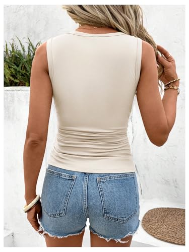 Women's Summer Basic Tank Top Ruched Crewneck Sleeveless Tops Tight Undershirts2