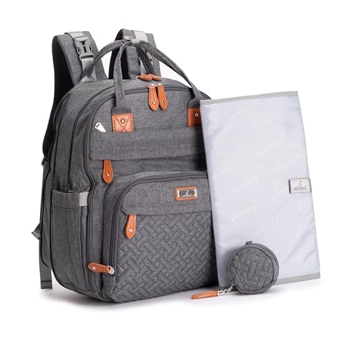 Image of BabbleRoo Extra Large Diaper Bag Backpack, Expandable Baby Bag with Up to 50% More Capacity - Travel Essentials Baby Bag Tote with Changing Pad, Stroller Straps & Pacifier Case - Unisex, Dark Gray