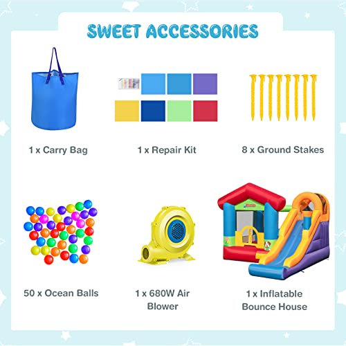 OLAKIDS Inflatable Bounce House, Kids Jumping Castle with Slide, Basketball Rim, Climbing Wall, Indoor Outdoor Inflatable Obstacle Course with 680W Blower 50PCS Ocean Balls Carry Bag Repair Patches - Image 8