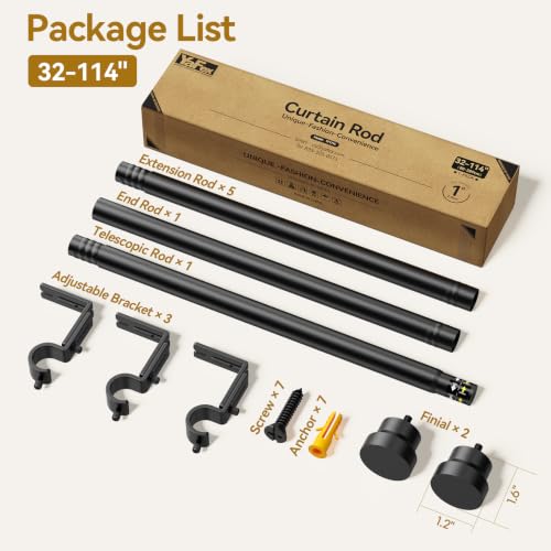 Image of YaFex Curtain Rods 32-114 Inch, Heavy Duty 1 Inch Diameter Black