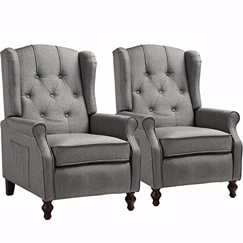 BINGTOO Wingback Recliner Chair with Massage and Heat - Accent Chairs Recliner Set of 2 for Living Room- Tufted Fabric Push Back Recliner Chair with Footrest and Nailhead Trim, Double Chair