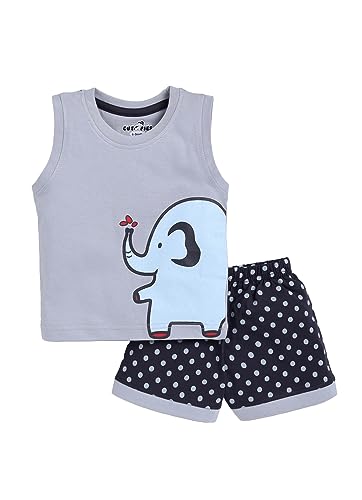 Image of CUTOPIES Boys & Girls Steel Grey Sleeveless T-shirt and Shorts Set (Pack of 1) Baby Boys' Clothing Sets
