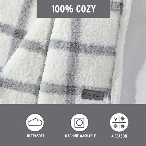Image of Eddie Bauer - Throw Blanket, Ultra-Soft Plush Bedding with Faux Shearling Reverse, Blanket for Couch & Bed (Bunkhouse Plaid Grey, 50 inch x 60 inch)