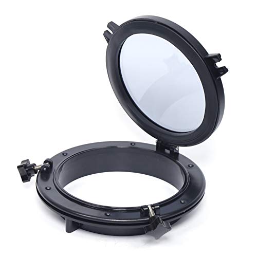 8in Boat Porthole, Marine Porthole Round Opening Window Portlight Steel Porthole Tempered Glass Hatch Universal for RV Boat Yacht, Black (Round Black, 8in)