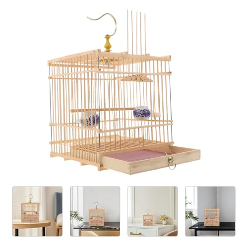 Yardwe Rechteckiger Kanarienkäfig aus Bambus mit Herausnehmbarer Bodenschale und Filigraner Webart Eleganter Vogelkäfig für Innenräume und Balkon Geeignet-8