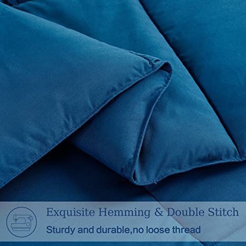 EASELAND King Size Down Alternative Comforter - Quilted Duvet Insert for All Seasons, Soft Lightweight with Corner Tabs, Summer Winter Warm Bedding, Navy 90x102 Inches