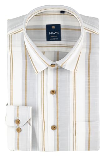 Image of 7-DAYS Men's Premium Striped Shirt - 100% Cotton, Tailored Fit (Between Slim & Regular), Full Sleeve, with Pocket - Smart Office & Casual Look