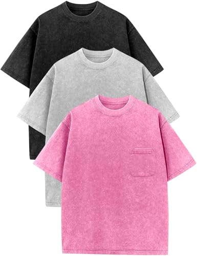 Image of COZYPOIN Unisex Kids Vintage Acid Wash Cotton Tees Crew Neck 3-16Y
