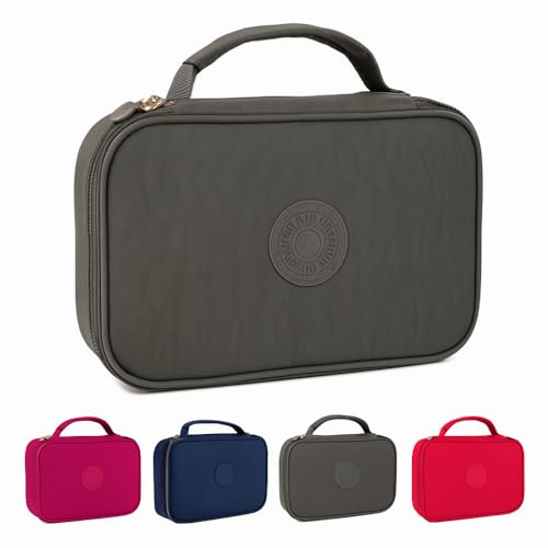 Estojo Escolar Box Grande com Divisórias, Organizador Para Lapis, 2 Zíperes, Nylon Resistente (Cinza)