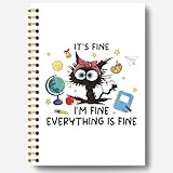 Black Cat Notebook, It's Fine I'm Fine Everything is Fine Notebook Journal, Funny Notebooks for Work, Funny Gifts for Coworkers, Black Cat Gifts, Funny Cat Gifts, Spiral Notebook 5.5x8.3 Inches
