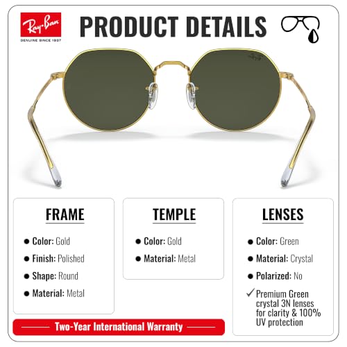 Image of Ray-Ban RB3565 JACK Square-Round Shaped Sunglasses for Men & Women with Official RAYBAN Eyewear Kit