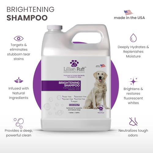 Image of Lillian Ruff PRO Formula Ultra Brightening Dog Shampoo - Professional Whitening & Long-Lasting Odor Eliminator, Remove Stains & Discoloration, Dry Skin & Itch Relief - Aloe & Provitamin B5 Gallon+Pump