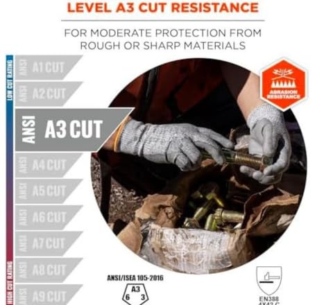Image of Industrial, Civil, Woodworking, Machanical Cut-Resistant Gloves - PU Palm Coated, HPPE /Fiberglass Core - Lightweight, High Dexterity Safety Gloves for Warehouse (1 Pair, Cut Level 3)