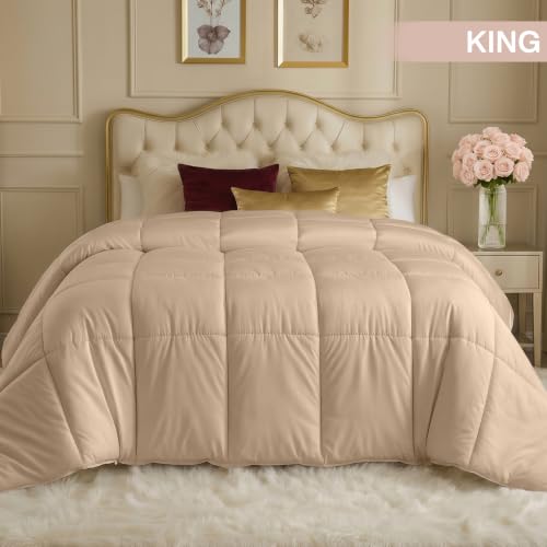Image of Utopia Bedding All Season 250 GSM Comforter - Soft Down Alternative Comforter - Plush Siliconized Fiberfill Duvet Insert - Box Stitched (King /Cal King, Beige)