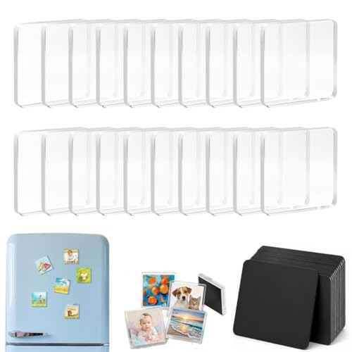 25個入り DIY 透明アクリル冷蔵庫マグネットキット、2インチx2インチ 正方形アクリル冷蔵庫マグネット（裏面粘着テープ付き）、キッチン、キャビネット、オフィス、教室用 カスタム写真マグネット作成クラフトセット (25個)