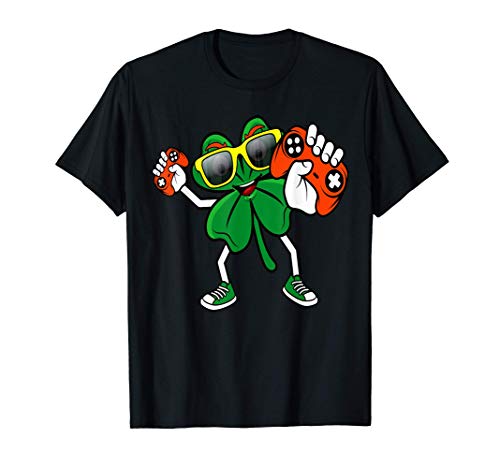 Kids St Patricks Day Funny Green Shamrock Video Gamer Boys Camiseta