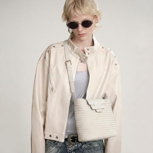 Image of JINMANXUE Woven Tote Bag For Women,Travel Shoulder Bag, Large Hollow Beach Soft Satin Handbags Hand-woven Satchel Clutch