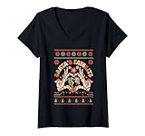 Photo Gallery donna retro ugly sweater santa s favorite ho - divertente festivo maglietta con collo a v Photo Gallery donna retro ugly sweater santa s favorite ho - divertente festivo maglietta con collo a v