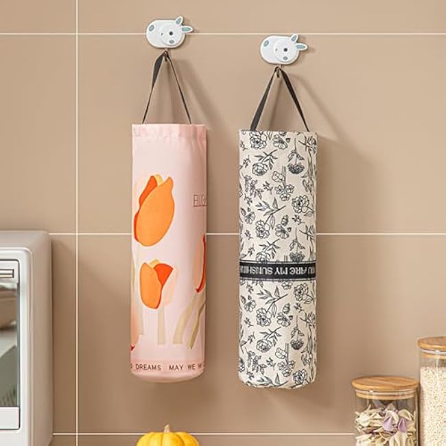 NICENEEDED Wall Mount Grocery Bag Holder, Waterproof Plastic Bag Organizer, Washable Shopping Trash Bag Dispenser Reusable Garbage Bag Holder Storage Bag Organizer for Home Kitchen Travelling