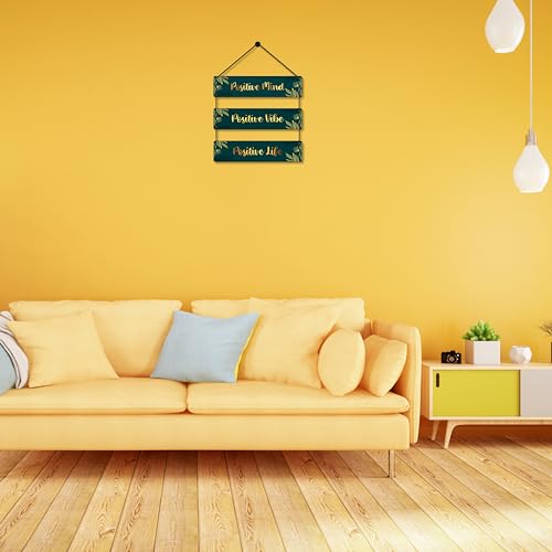 Image of EXPLEASIA Decorative Wall Hanging Wooden Art Decoration Item for Home Office Living Room Bedroom Decoration Items Home Decor Gift Items (Leaf Positive Life (DarkGreen))