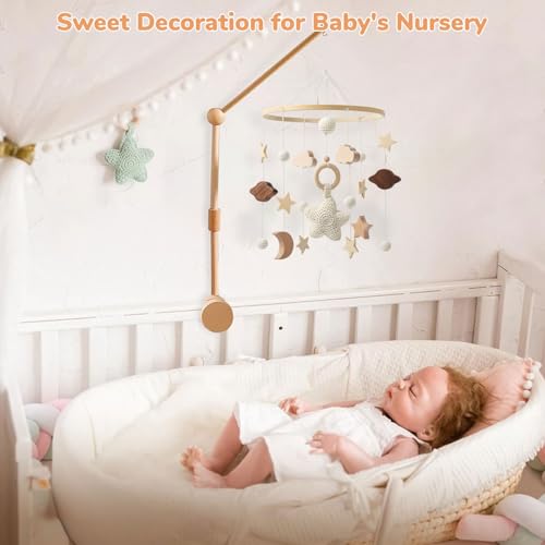 Image of SNOWIE SOFT Cradle Toys Hanging, Cute Wooden Crib Toys for New Born Baby with Assorted Wooden Charms Crib Mobile Toy Baby Soothing Toy Babies Cribs Ornament Babies Rustic Nursery Room Decor