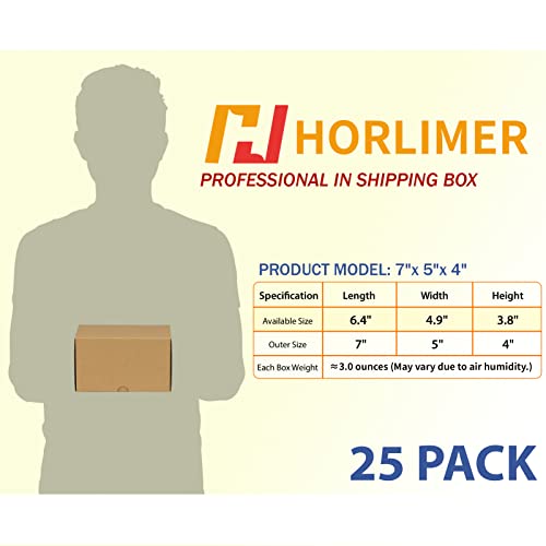 Image of HORLIMER 7x5x4 inches Shipping Boxes Set of 25, Brown Corrugated Cardboard Box Literature Mailer