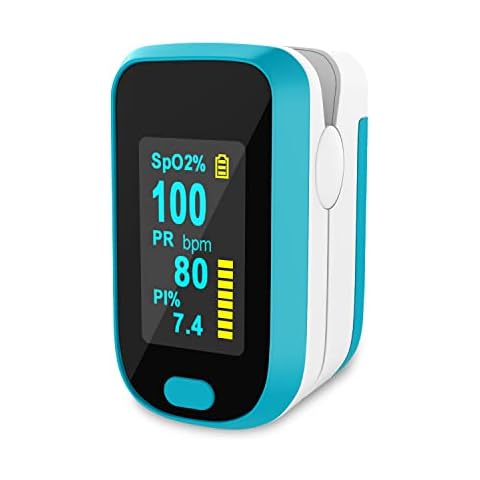 MOMMED Pulsoximeter, Sauerstoffsättigung Messgerät Finger, Fingerpulsoximeter mit Alarm zur Messung der Sauerstoffsättigung (SpO2), Pulsmesser für Kinder & Erwachsene, OLED Anzeige die sich mitdreht Cover