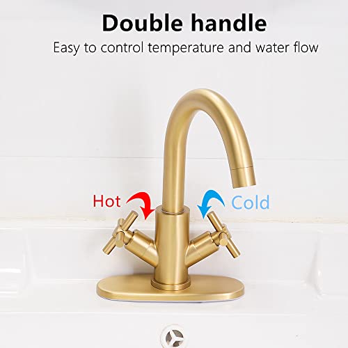 Ntipox Brushed Gold Bathroom Faucet,Bar Sink Faucet Double Handle Bathroom 1 Or 3 Hole Lavatory Faucet Bathroom Vanity Sink Faucets, Small Rv Campers Faucet… #TOP3