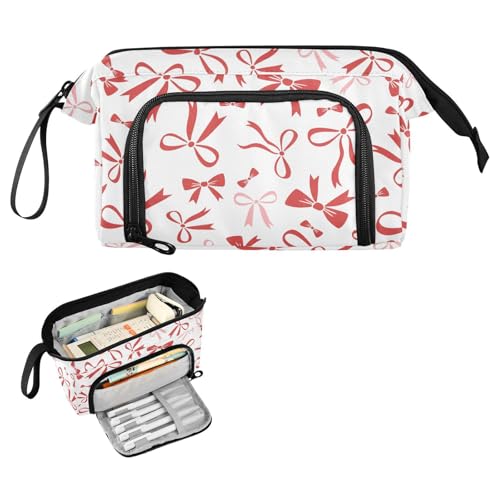 Image of Red Bow Pencil Case Pouch Big Capacity Pencil Bag Box Organizer Pen Case with Handle Pencil Cases for Girls Boys Women School College Office
