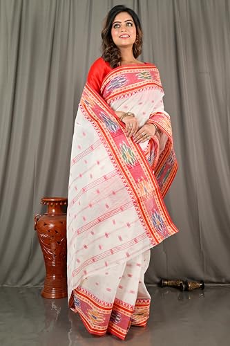 Image of eC ESHA'S COLLECTION Women's Traditional Pure Cotton Katki Tant Saree Without Blouse Piece