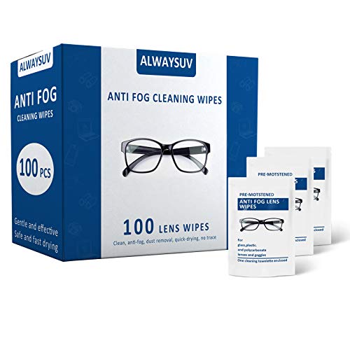 ALWAYSUV Lens Anti-Fog Cleaning Wipes, Pre-Moistened and Individually Wrapped Cleaning Wipes for Eyeglasses, Tablets, Camera Lenses, Screens, Keyboards, and Other Delicate Surfaces 100Pcs