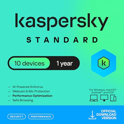 Kaspersky Standard Anti-Virus 2026 | 10 Devices | 1 Year | Advanced Security | Online Banking Protection | Performance Optimization | PC/Mac/Mobile | UK Online Code