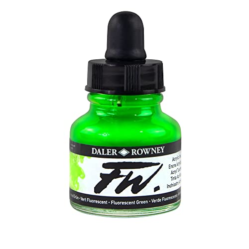 Daler-Rowney FW Acrylic Ink, Glass Bottle with Dropper, 1oz - 29.5 ml, Fluorescent Green